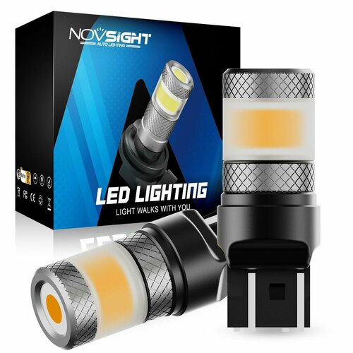 Светодиодная лампа Novsight SL7 T20 7443 W21/5W цоколь W3x16q 2шт двухконтактная желтый свет LED автомобильная фото