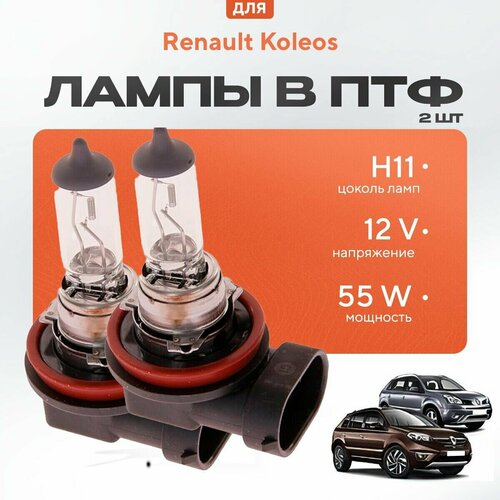 Галогеновые лампы H11 в ПТФ для Renault Koleos I (HY) дорест и рест. 1/2 2008-2016. Галоген в туманки для Рено Колеос фото