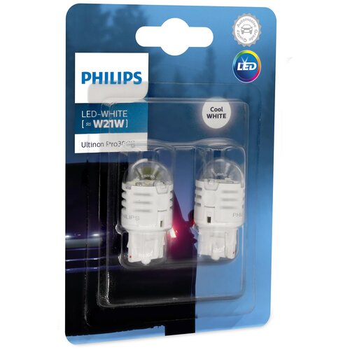 Лампа автомобильная светодиодная Philips 11065U30CWB2 W21W 12V 1.75W W21/5W/W21W/T20 6000K 2 шт. фото