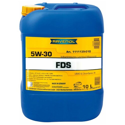 Синтетическое моторное масло RAVENOL FDS SAE 5W-30, 10 л фото