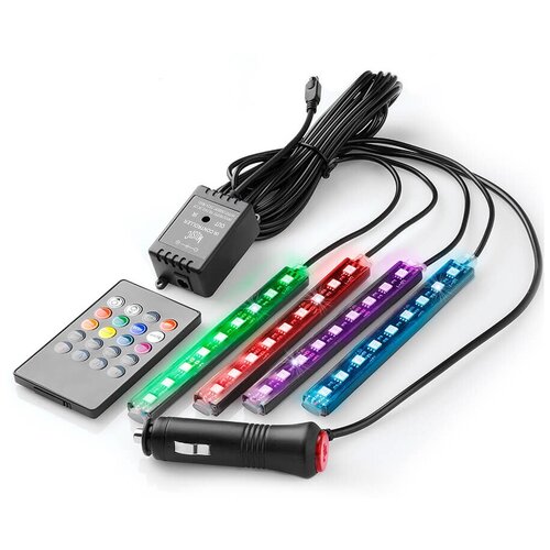 RGB подсветка ног и салона авто со звуковым контроллером 4 модуля 36 LED ИК-пульт фото