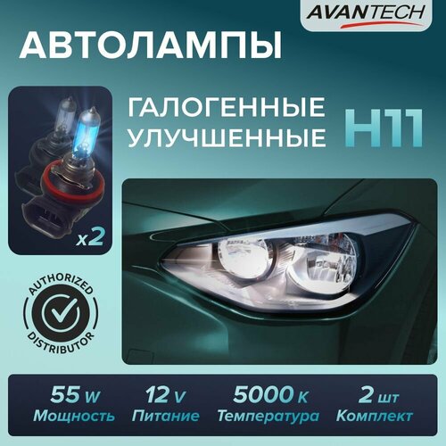 Лампа галогенная высокотемпературная Avantech H11 12V 55W (100W) 5000K, комплект 2 шт. фото