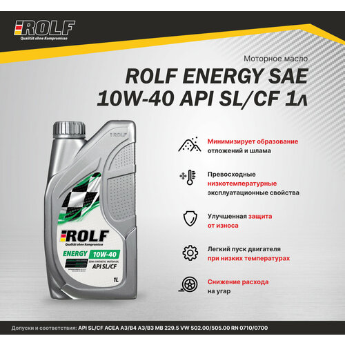 Моторное масло ROLF ENERGY SAE 10W-40, API SL/CF Полусинтетическое 1 л фото